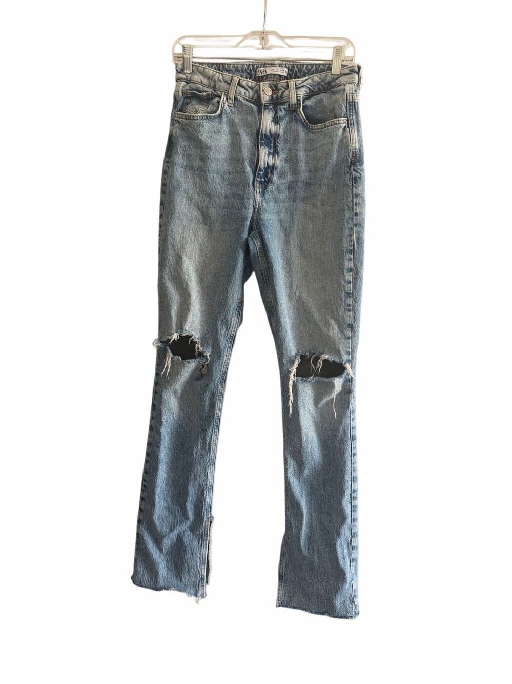 NTW Zara High Rise Flared Slim Ankle Slit Jeans in Light Blue size 6 - Picture 2 of 10